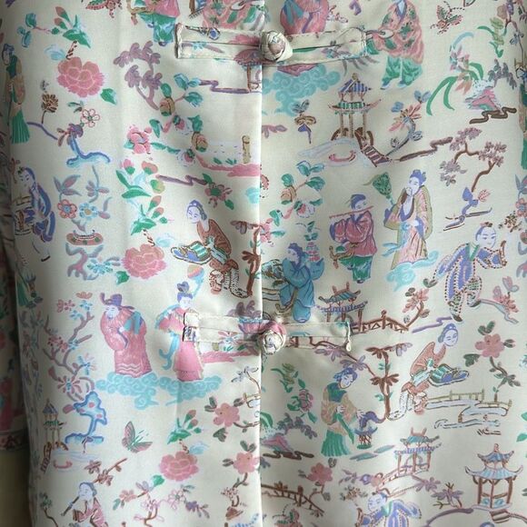 Natori Kimono Asian Motif Pajama Top Mandarin Collar Intimates Long Sleeve Small - Picture 9 of 11